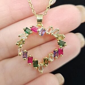 Zircon Heart Pendant Necklace Multicolor Zircon Baguettes